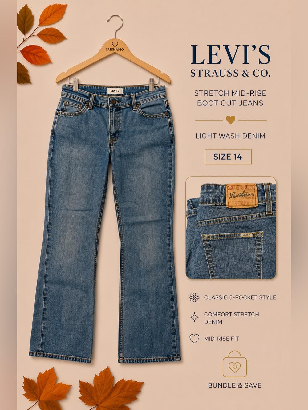Levi Strauss Signature Stretch Mid-Rise Bootcut Jeans | Size 14